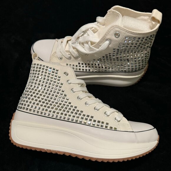Madden Girl Winnona platform Rhinestone sneaker sz 9.5 platform white high top - Picture 1 of 7
